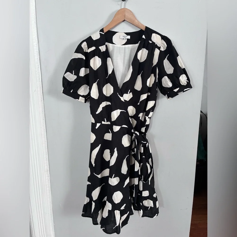 FRNCH Paris Anara Black and Ivory Fruit Wrap Dress Sz Medium - Picture 3 of 7